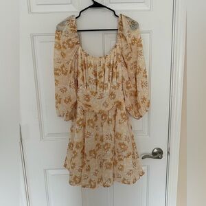 Off Shoulder Tan Floral Dress